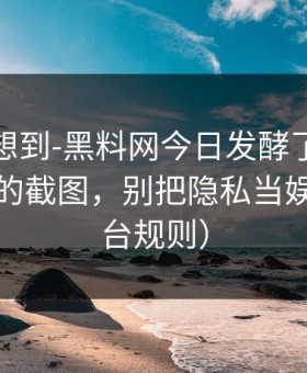 我真没想到-黑料网今日发酵了：最值得收藏的截图，别把隐私当娱乐（平台规则）