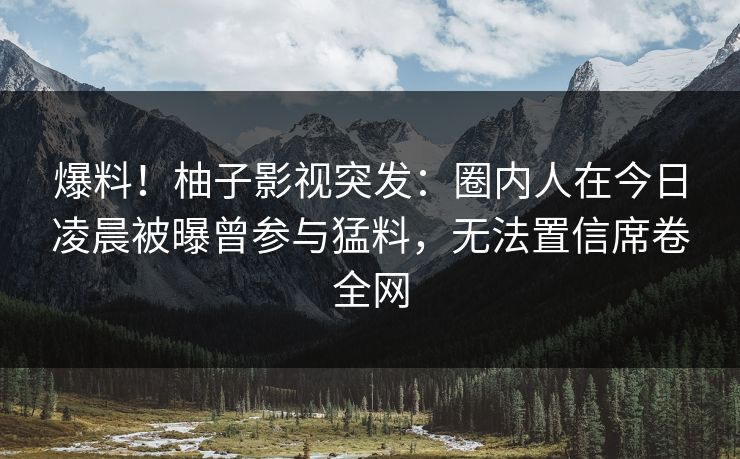 爆料！柚子影视突发：圈内人在今日凌晨被曝曾参与猛料，无法置信席卷全网